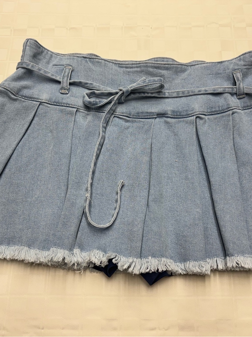 Light Blue Denim Mini Skirt with Tie Waist